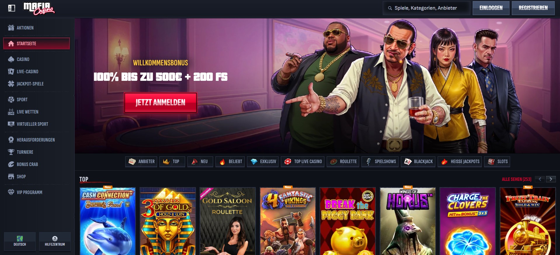 Mafia Casino Bonus Angebot Screenshot